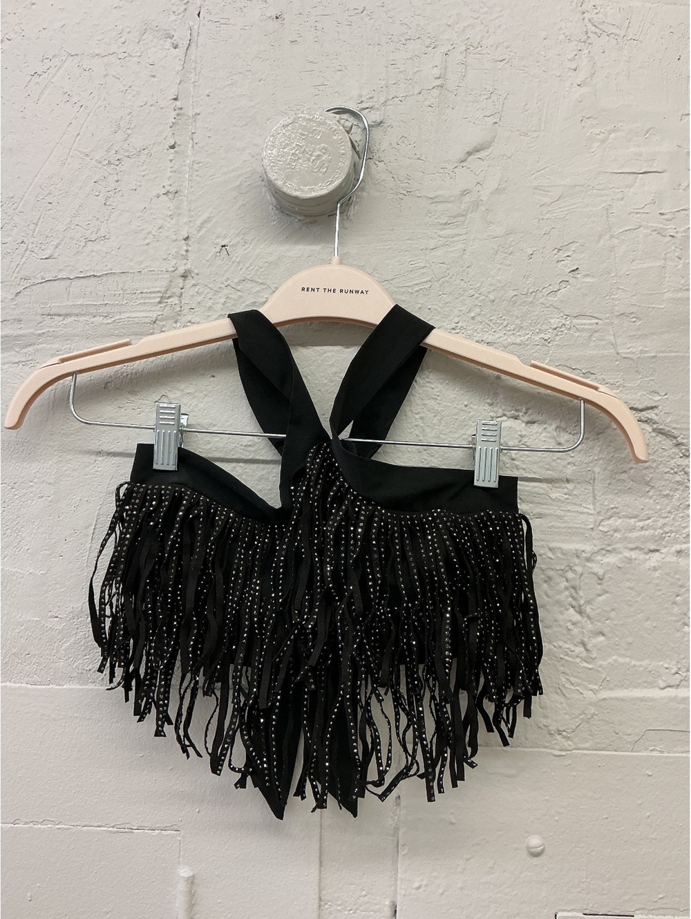 Fun sexy Black rhinestone Fringe party Crop Top Halter Style